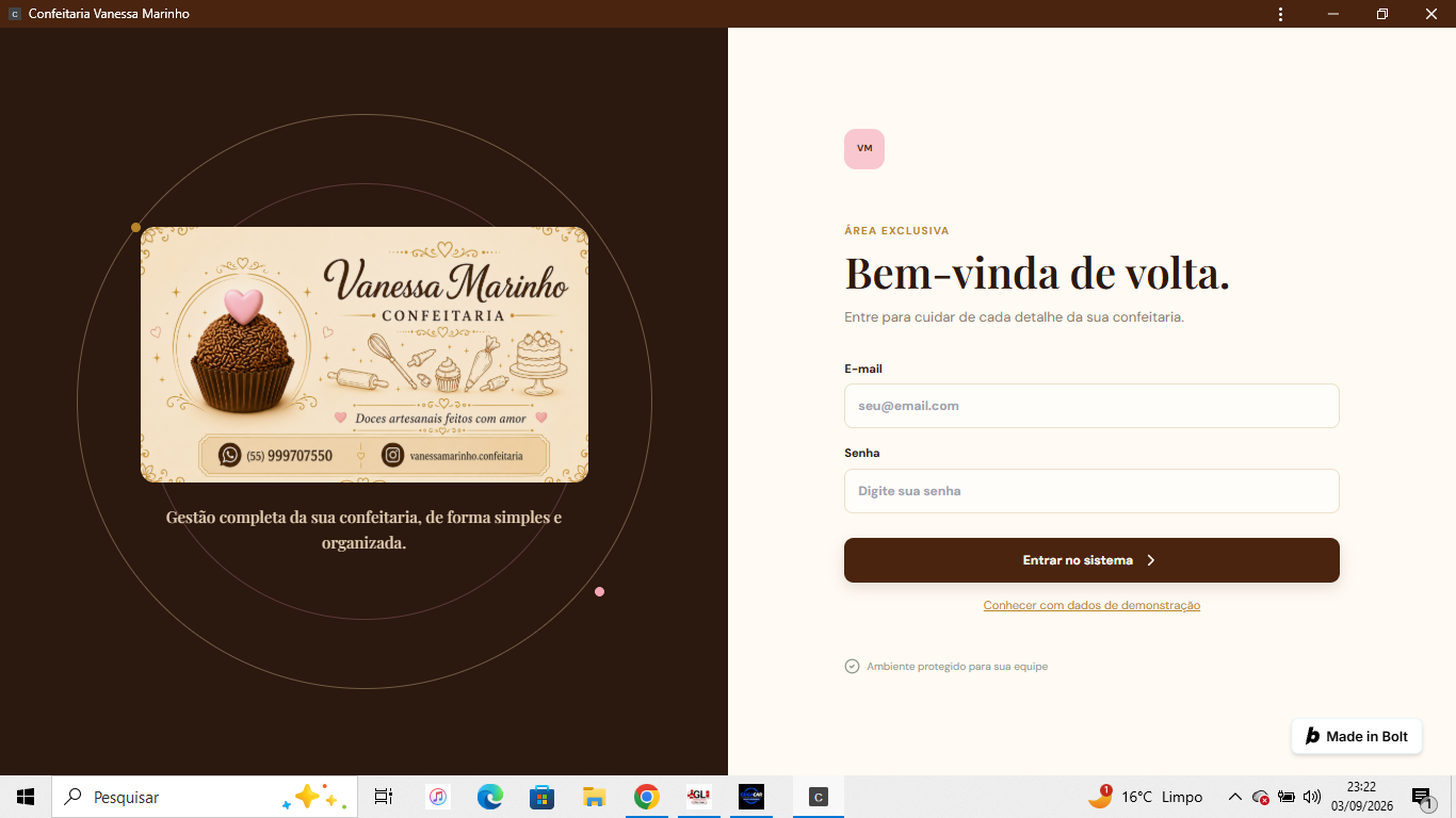 Print do sistema Vanessa Marinho — Confeitaria