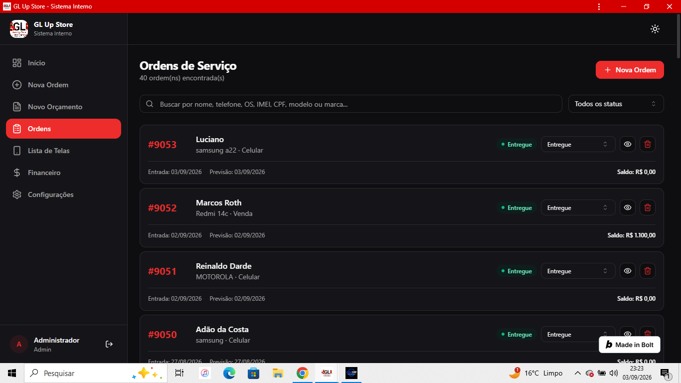 Print do sistema GL Up Store — Sistema Interno
