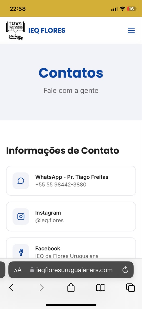 IEQ Flores — página de Contatos