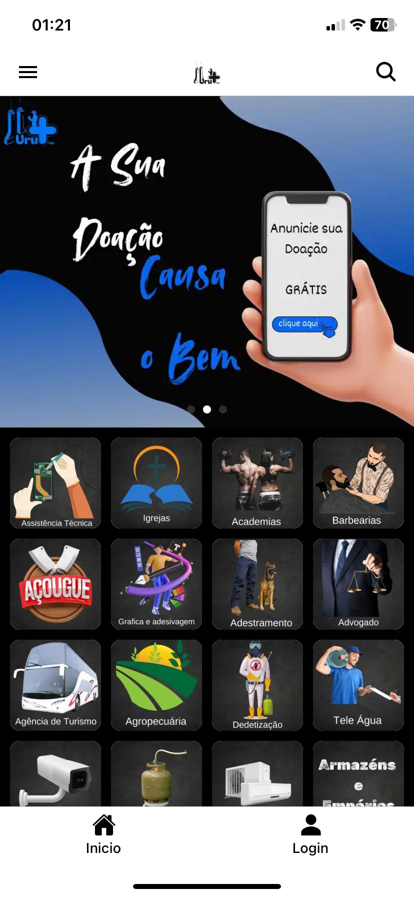 UruMais App — tela inicial com categorias